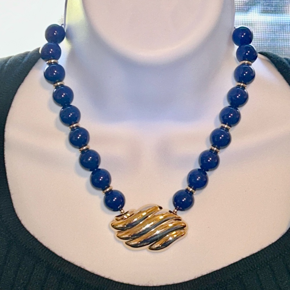 Avon Navy Blue and Gold Necklace